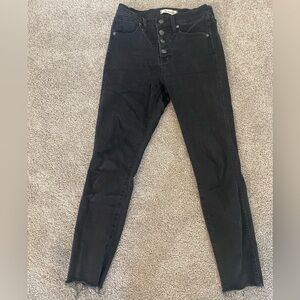 Madewell Raw Hem Black Skinny Jeans Button Fly
